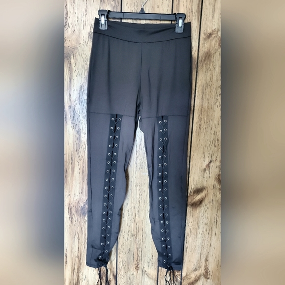 NEW Silky Smooth Lace Tie up Black Sexy Leggings Stretchy Large Seamless Band - Picture 4 of 10